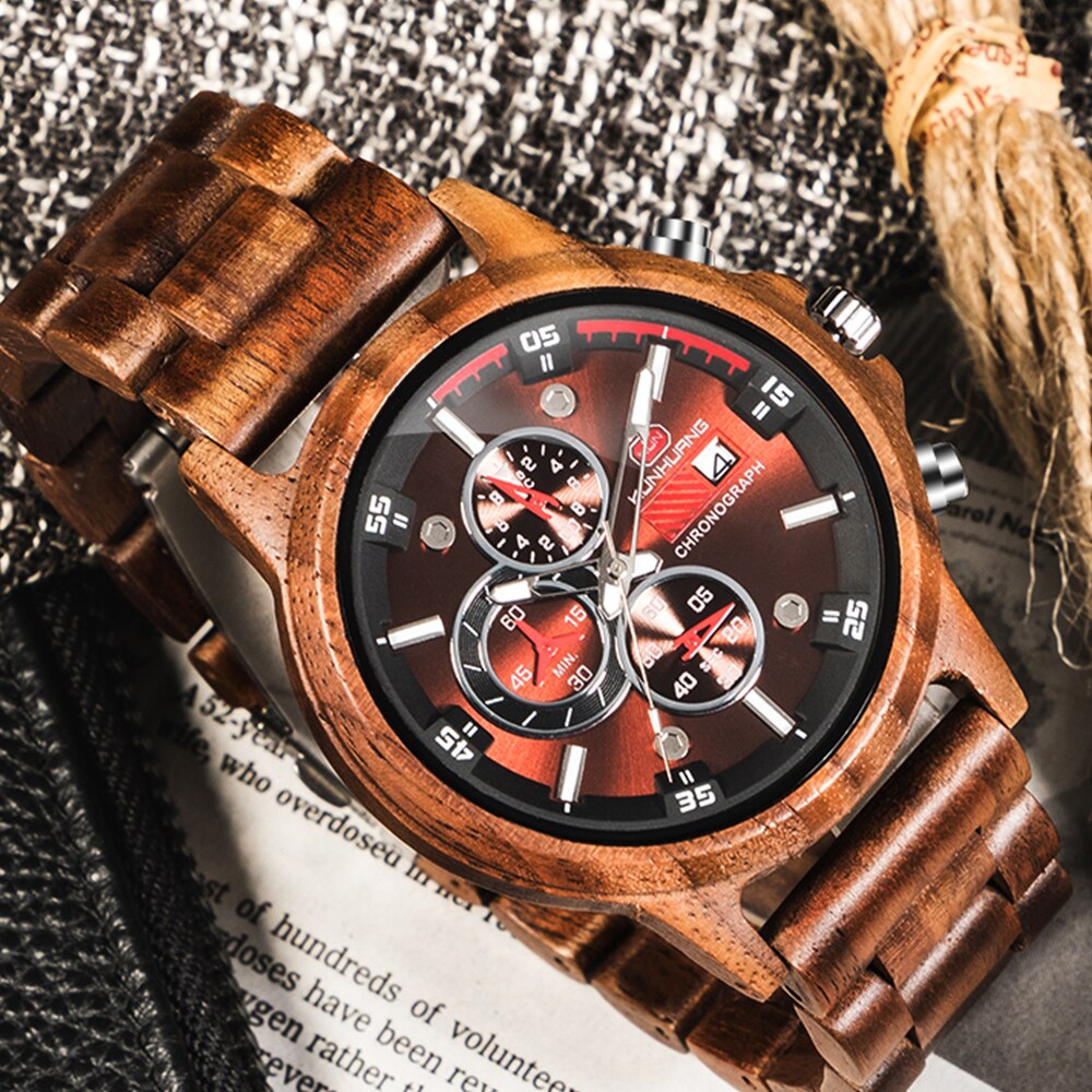 Wood Wristwatch For Men: Precision Chronograph and Sporty Elegance