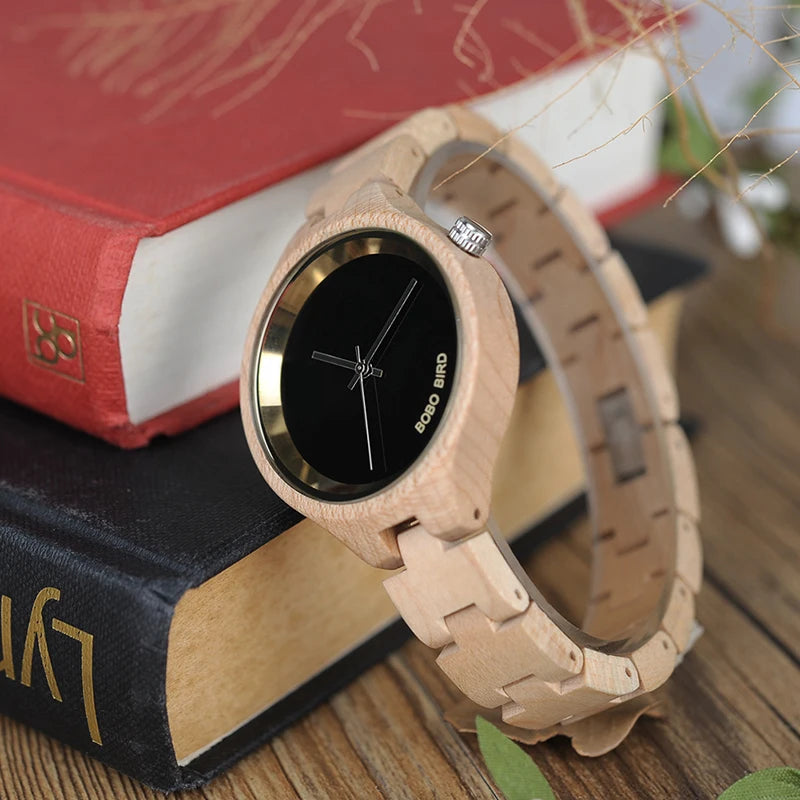 LuxeWood Ebony & Maple Fashion Watch for Womem