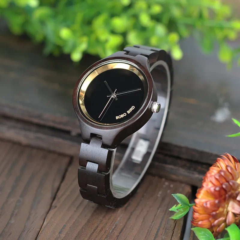 LuxeWood Ebony & Maple Fashion Watch for Womem