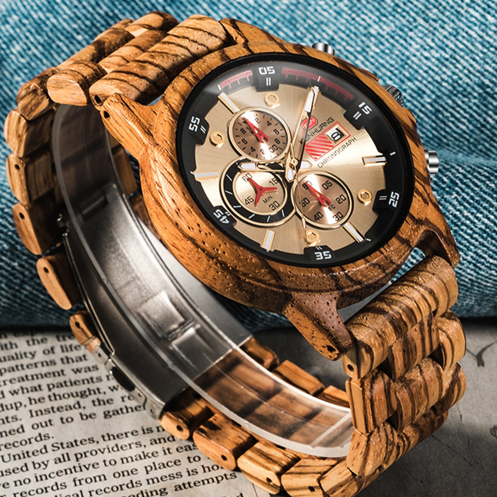 Wood Wristwatch For Men: Precision Chronograph and Sporty Elegance