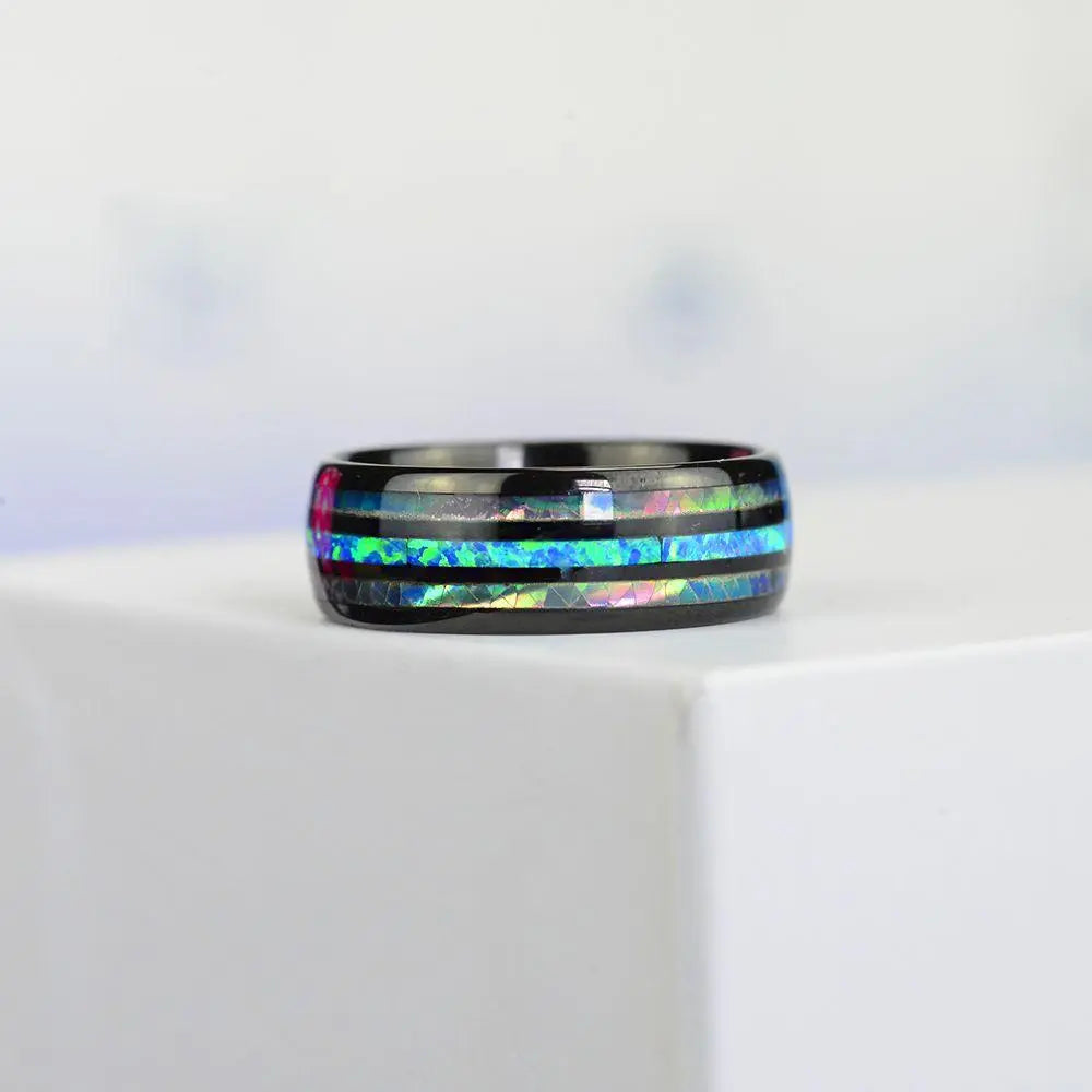 Opal Radiance Tungsten Ring