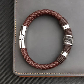 Vintage Stone Bead & Leather Men's Bracelet