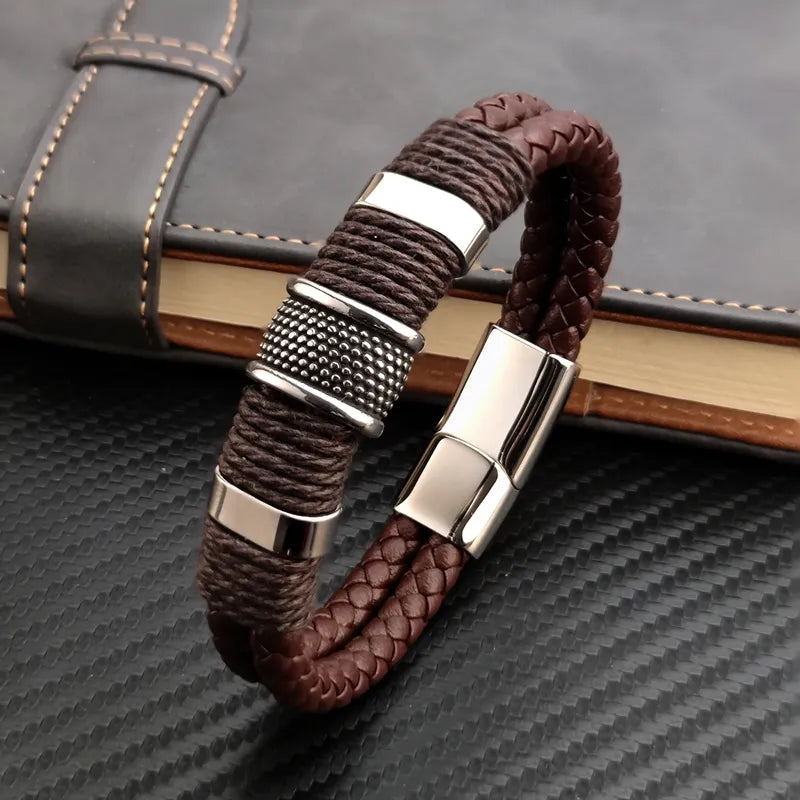 Vintage Stone Bead & Leather Men's Bracelet