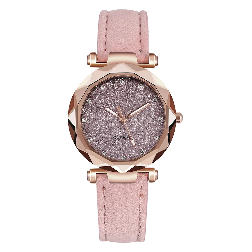 Rhinestone Star Sky Silver Pink Women's Fashion Quartz Wrist Watch