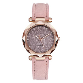 Rhinestone Star Sky Silver Pink Women's Fashion Quartz Wrist Watch