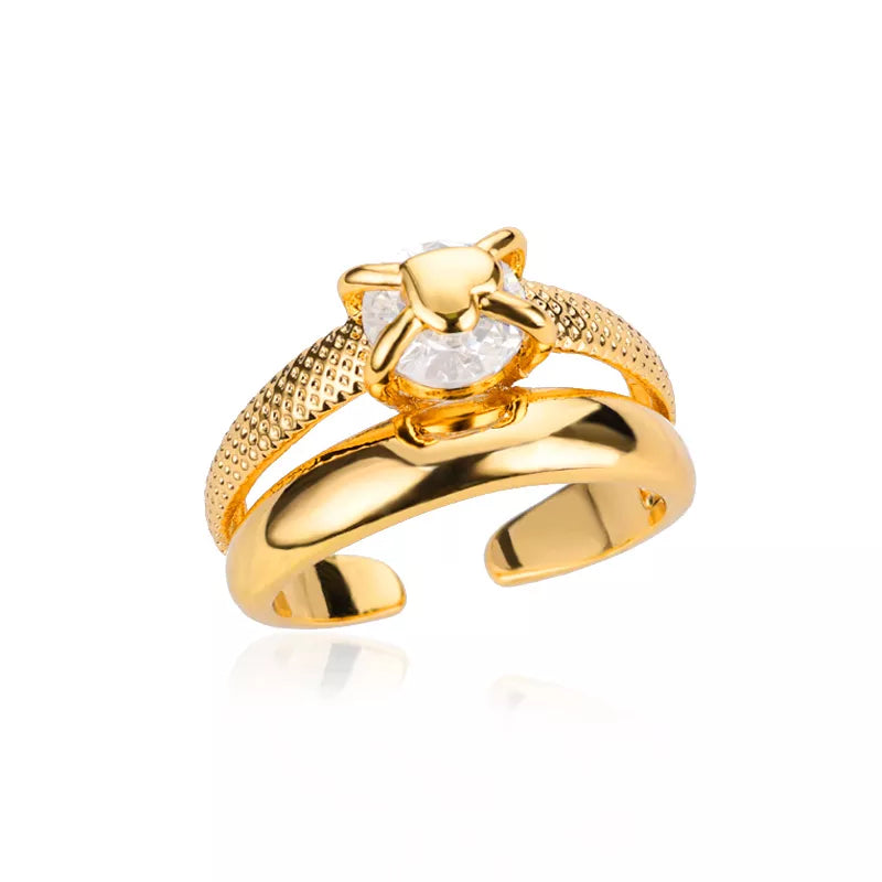 Gold-Plated Heart Rings - Adjustable Luxury Couple Jewelry