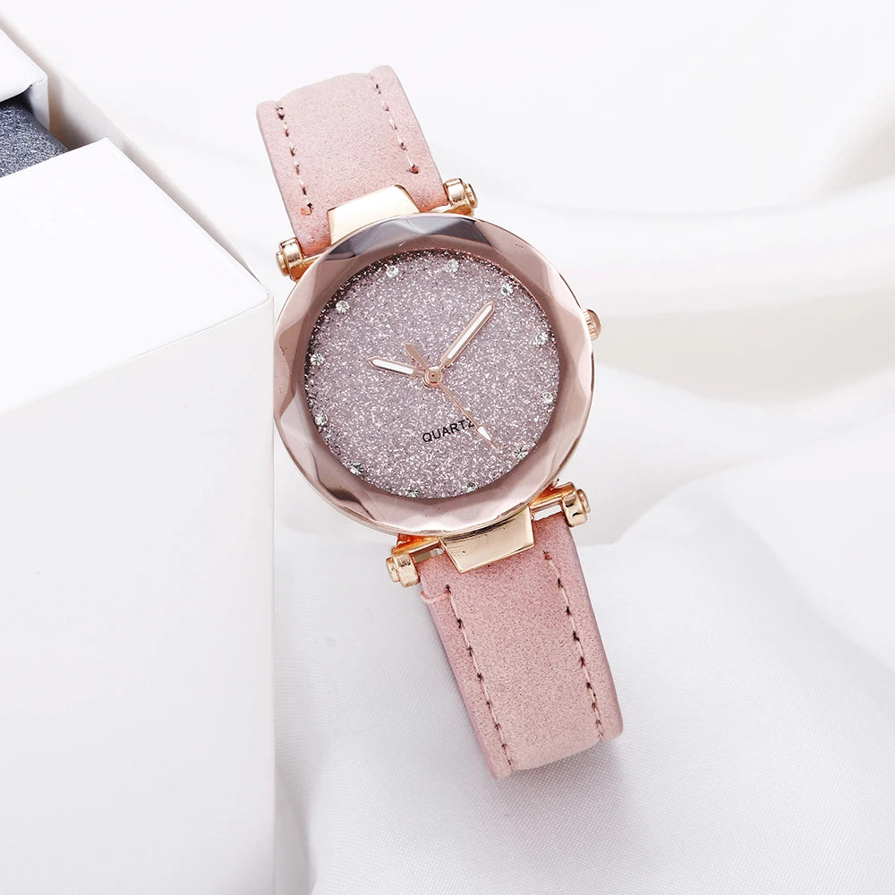 Rhinestone Star Sky Silver Pink Women's Fashion Quartz Wrist Watch