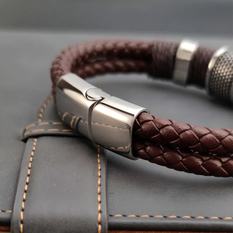 Vintage Stone Bead & Leather Men's Bracelet