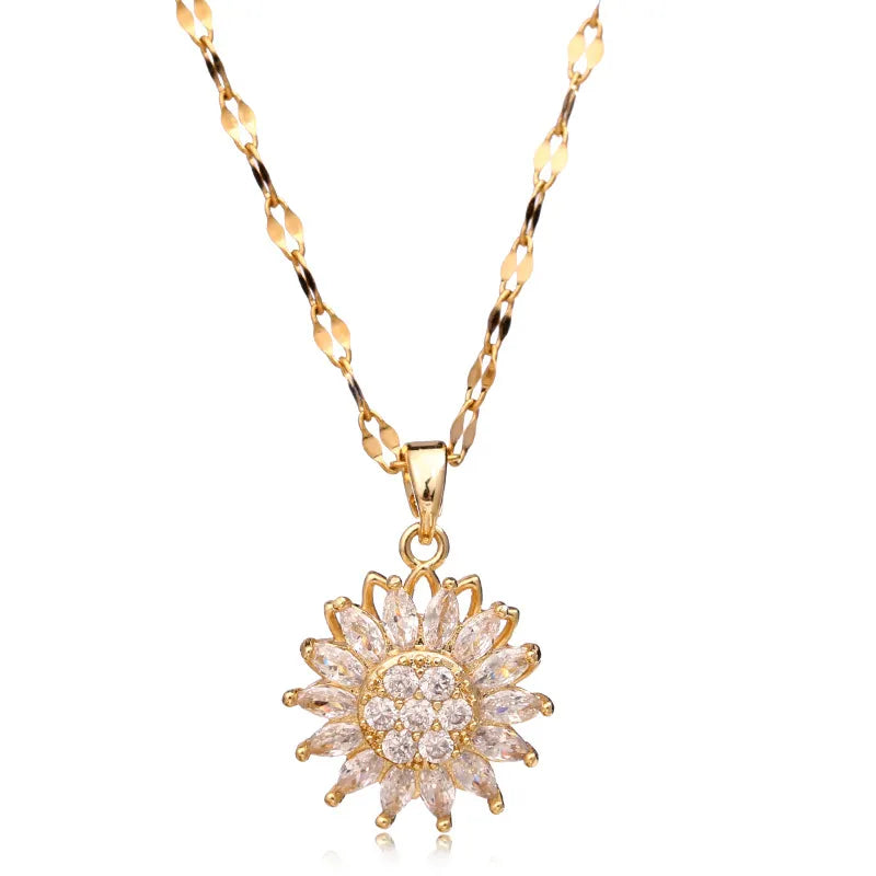 Sunflower Spin Necklace - Radiant Stainless Steel Charm