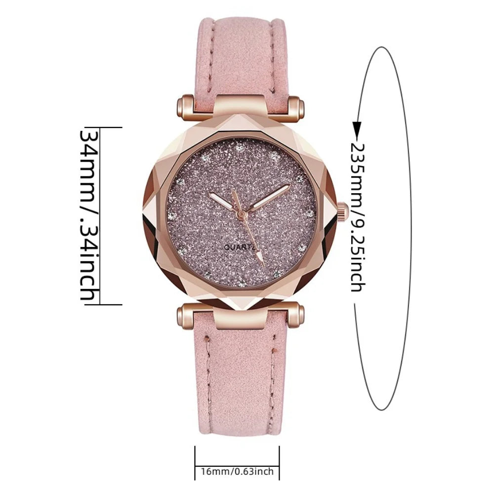 Rhinestone Star Sky Silver Pink Women's Fashion Quartz Wrist Watch